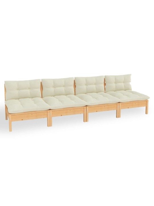 Keturvietė sodo sofa su kreminėmis pagalvėlėmis, pušies masyvas