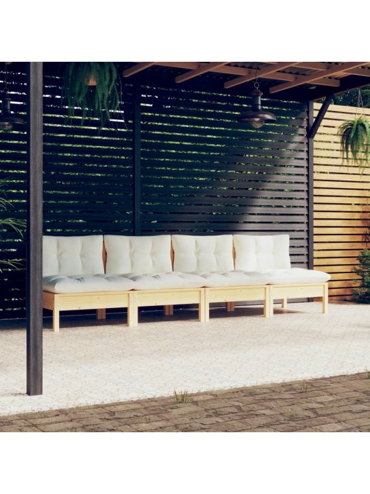 Keturvietė sodo sofa su kreminėmis pagalvėlėmis, pušies masyvas