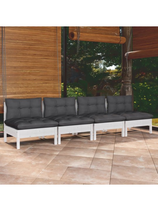 Keturvietė sodo sofa su antracito pagalvėlėmis, pušies masyvas