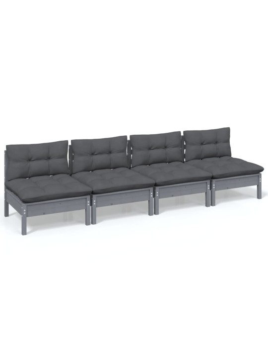Keturvietė sodo sofa su antracito pagalvėlėmis, pušies masyvas