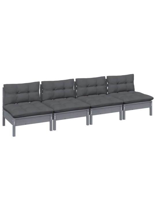 Keturvietė sodo sofa su antracito pagalvėlėmis, pušies masyvas