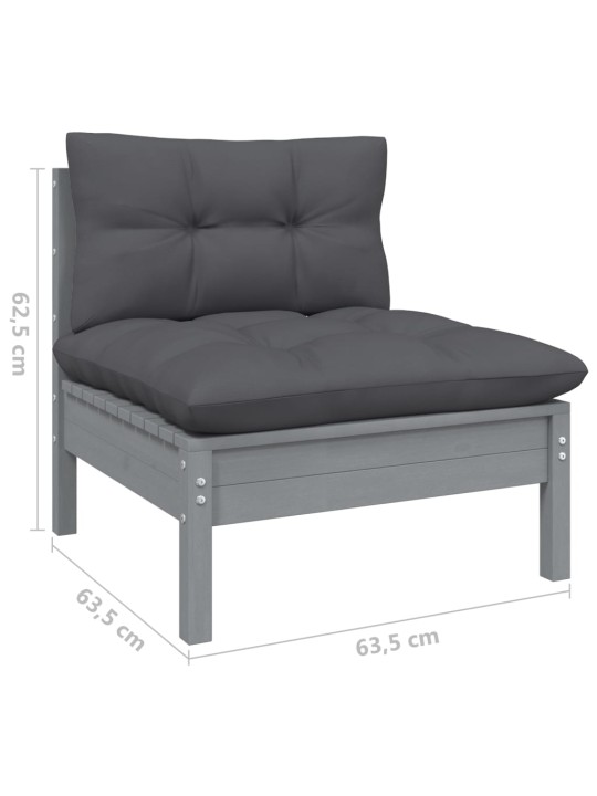 Keturvietė sodo sofa su antracito pagalvėlėmis, pušies masyvas