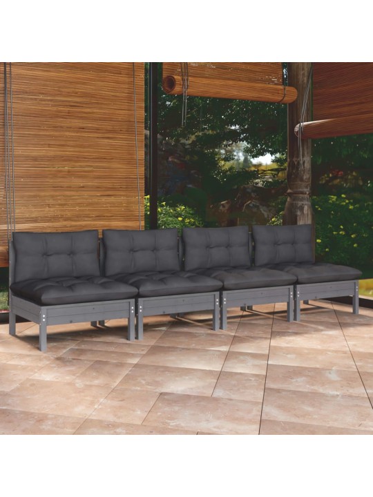 Keturvietė sodo sofa su antracito pagalvėlėmis, pušies masyvas