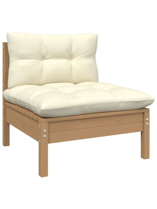 Keturvietė sodo sofa su kreminėmis pagalvėlėmis, pušies masyvas