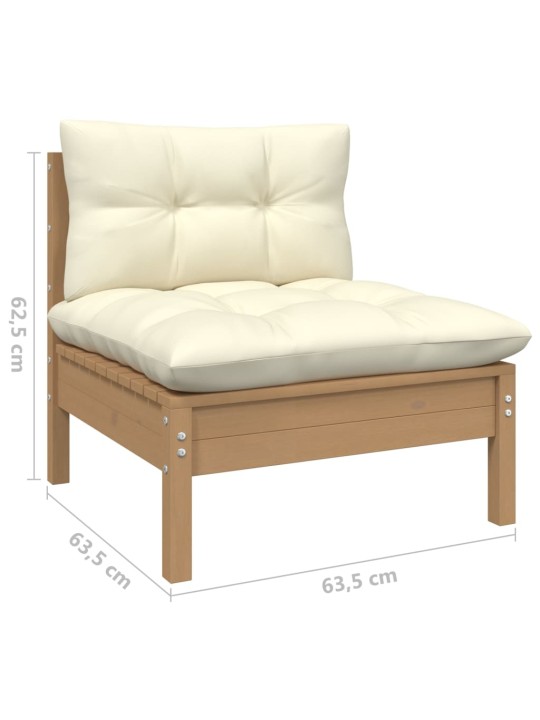 Keturvietė sodo sofa su kreminėmis pagalvėlėmis, pušies masyvas