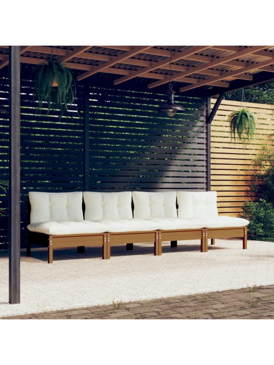 Keturvietė sodo sofa su kreminėmis pagalvėlėmis, pušies masyvas