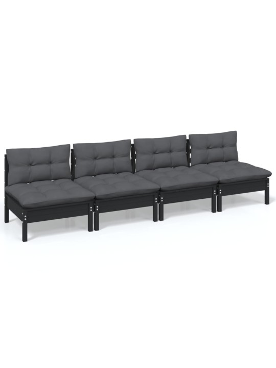 Keturvietė sodo sofa su antracito pagalvėlėmis, pušies masyvas