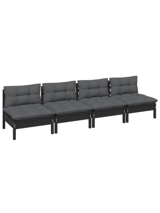 Keturvietė sodo sofa su antracito pagalvėlėmis, pušies masyvas