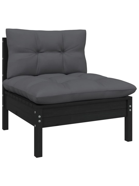 Keturvietė sodo sofa su antracito pagalvėlėmis, pušies masyvas
