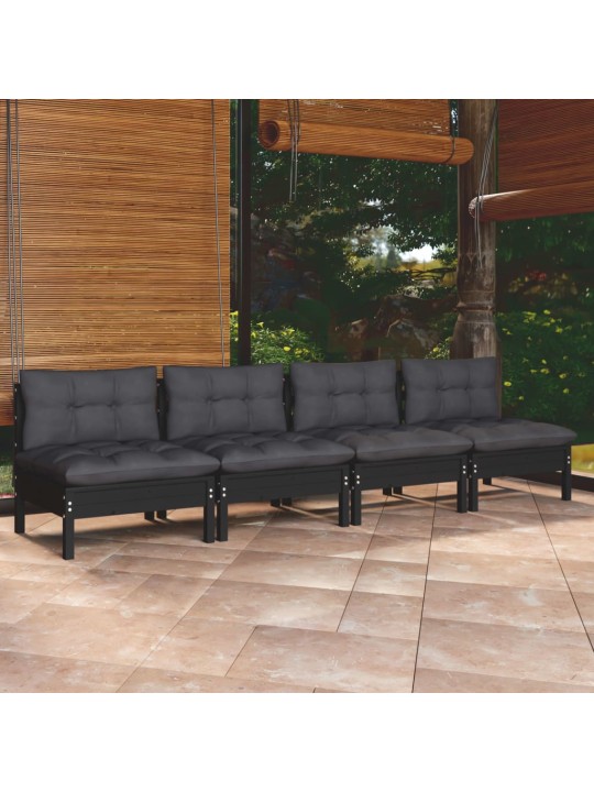 Keturvietė sodo sofa su antracito pagalvėlėmis, pušies masyvas
