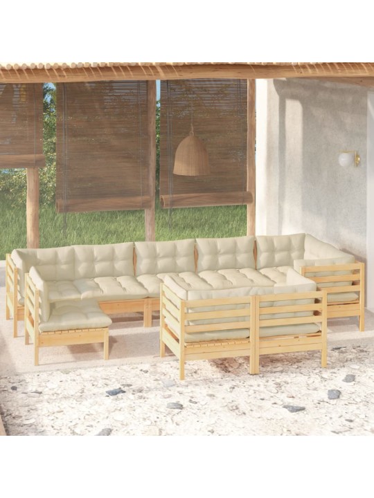 Sodo komplektas su kreminėmis pagalvėlėmis, 9 dalių, pušis