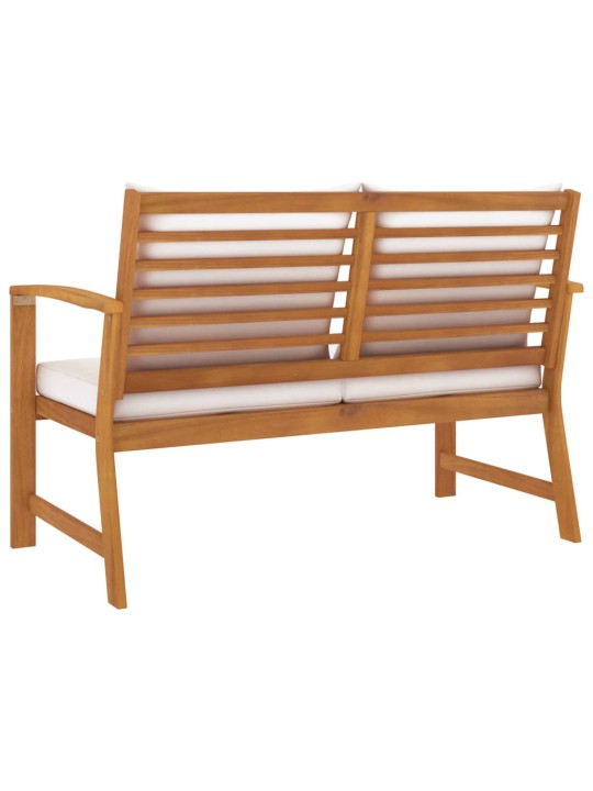 Sodo suoliukas su kreminėm pagalvėlėm, 120cm, akacijos masyvas