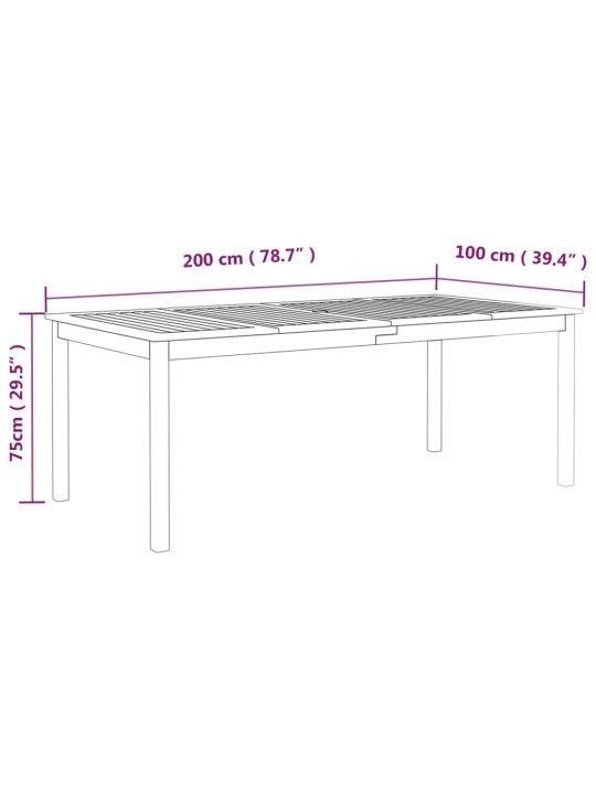 Sodo stalas, pilkas, 200x100x75cm, akacijos medienos masyvas
