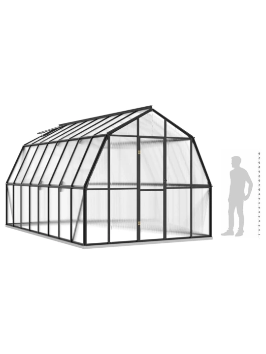 Šiltnamis su pagrindo rėmu, antracito, aliuminis, 12,63m²