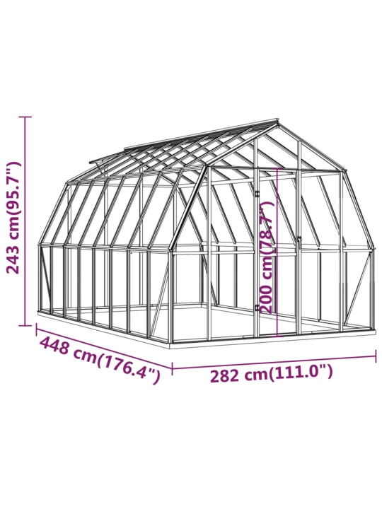 Šiltnamis su pagrindo rėmu, antracito, aliuminis, 12,63m²