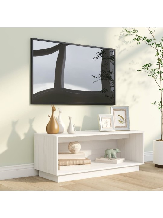 Televizoriaus spintelė, balta, 90x35x35cm, pušies masyvas
