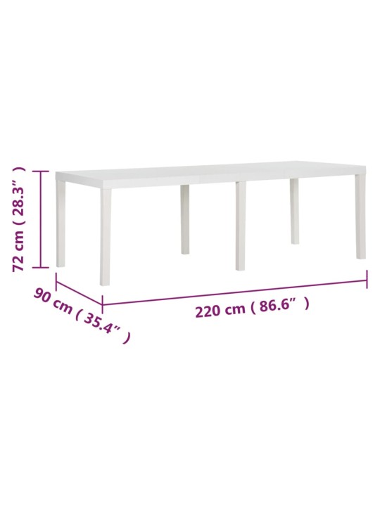 Sodo stalas, baltos spalvos, 220x90x72cm, PP