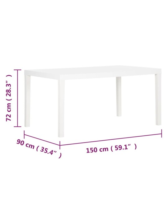 Sodo stalas, baltos spalvos, 150x90x72cm, PP