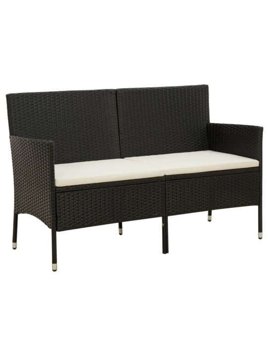 Trivietė sodo sofa su pagalvėlėmis, juodos spalvos, poliratanas