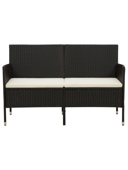 Trivietė sodo sofa su pagalvėlėmis, juodos spalvos, poliratanas