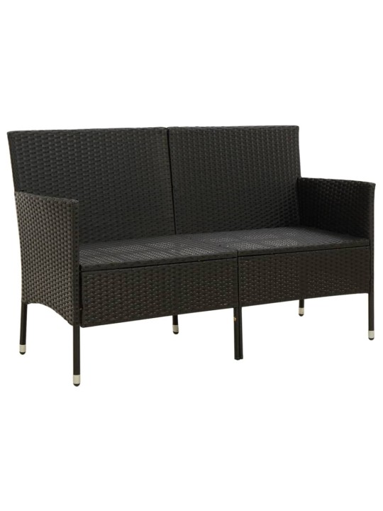 Trivietė sodo sofa su pagalvėlėmis, juodos spalvos, poliratanas