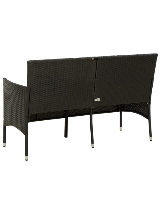 Trivietė sodo sofa su pagalvėlėmis, juodos spalvos, poliratanas