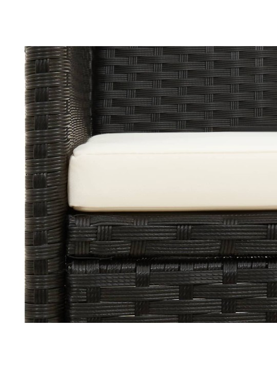 Trivietė sodo sofa su pagalvėlėmis, juodos spalvos, poliratanas