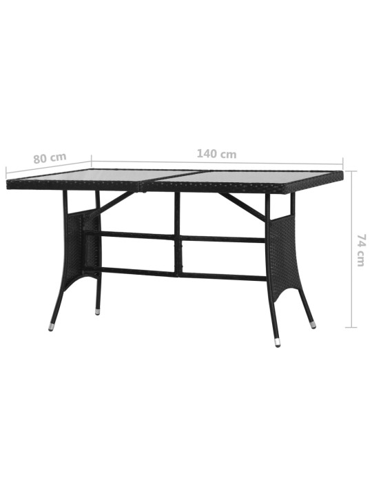 Sodo stalas, juodas, 140x80x74cm, poliratanas
