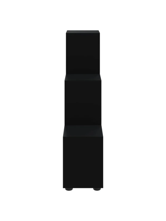 Knygų lentyna, juoda, 107cm, apdirbta mediena, laiptų dizaino