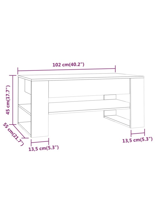 Kavos staliukas, baltas, 102x55x45cm, apdirbta mediena