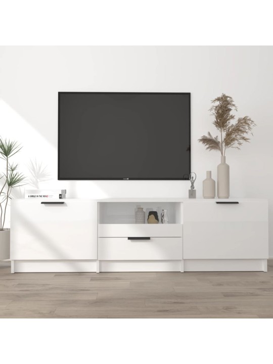 Televizoriaus spintelė, balta, 140x35x40cm, mediena, blizgi