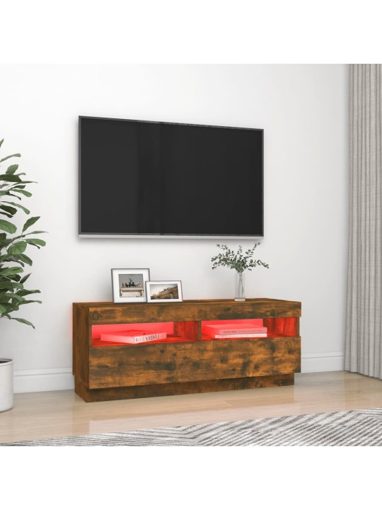 Televizoriaus spintelė su LED, dūminio ąžuolo, 100x35x40cm