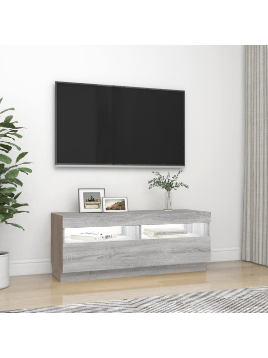 Televizoriaus spintelė su LED, pilka ąžuolo, 100x35x40cm