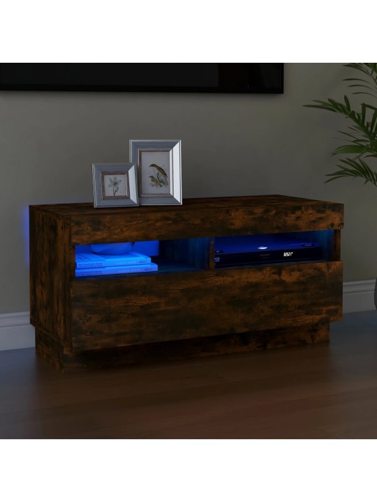 Televizoriaus spintelė su LED, dūminio ąžuolo, 80x35x40cm