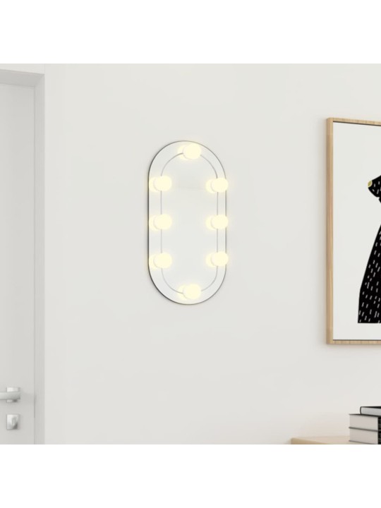 Veidrodis su LED lemputėmis, 40x20cm, stiklas, ovalo formos