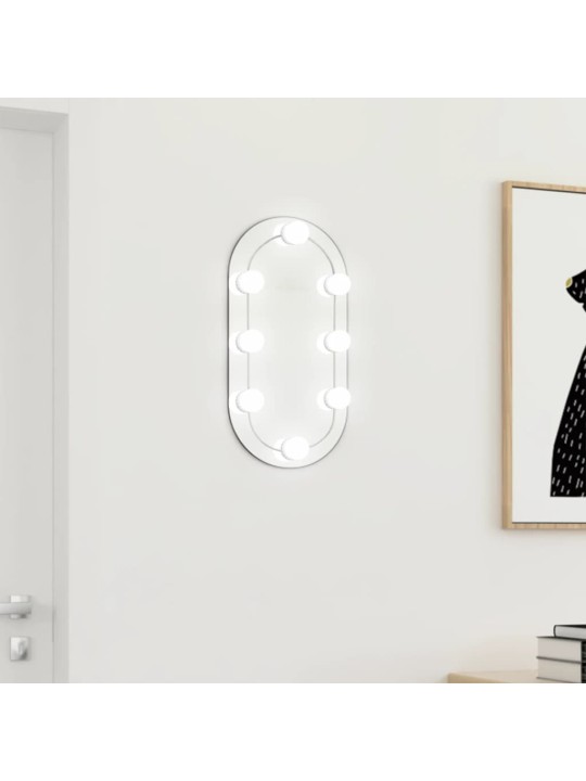 Veidrodis su LED lemputėmis, 40x20cm, stiklas, ovalo formos