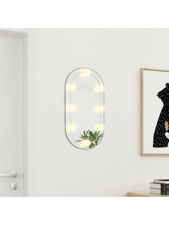Veidrodis su LED lemputėmis, 60x30cm, stiklas, ovalo formos