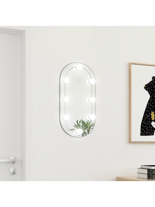 Veidrodis su LED lemputėmis, 60x30cm, stiklas, ovalo formos
