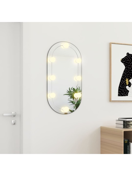 Veidrodis su LED lemputėmis, 80x40cm, stiklas, ovalo formos