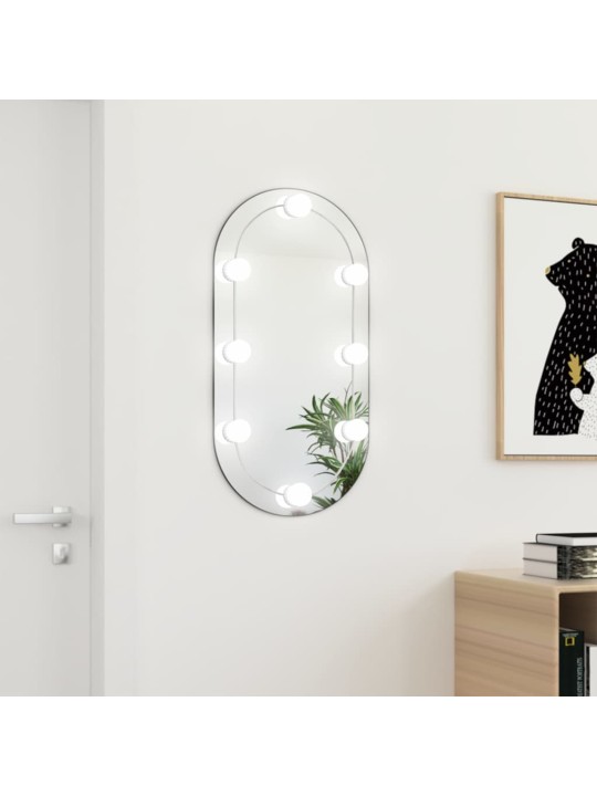 Veidrodis su LED lemputėmis, 80x40cm, stiklas, ovalo formos