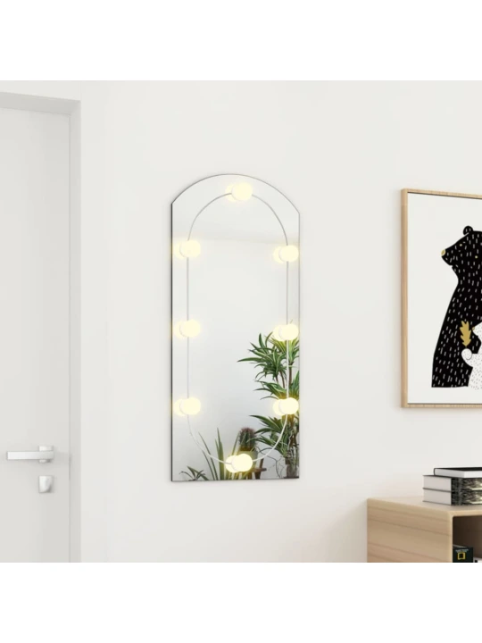 Veidrodis su LED lemputėmis, 90x45cm, stiklas, arkos formos