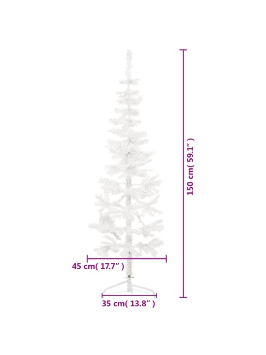 Siaura dirbtinė pusinė Kalėdų eglutė su stovu, balta, 150cm
