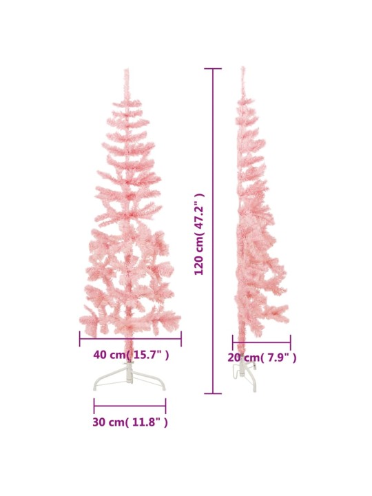 Siaura dirbtinė pusinė Kalėdų eglutė su stovu, rožinė, 120cm