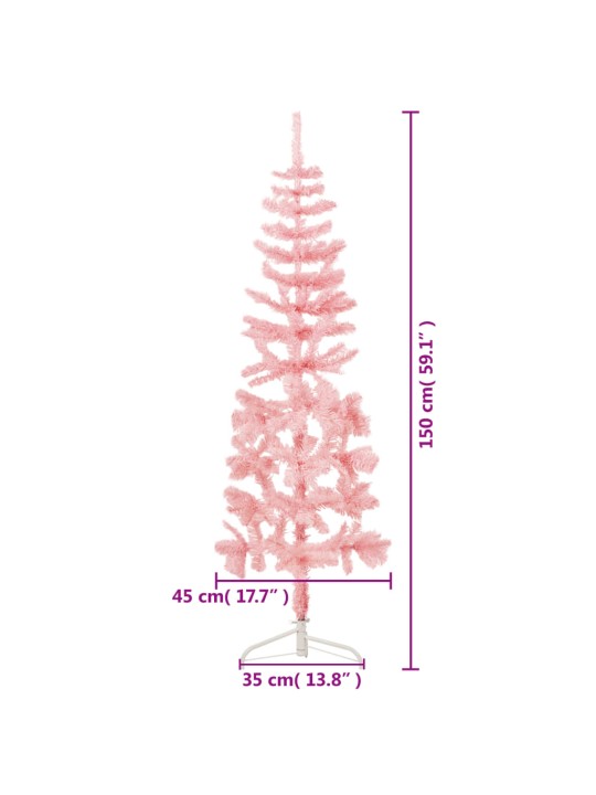Siaura dirbtinė pusinė Kalėdų eglutė su stovu, rožinė, 150cm