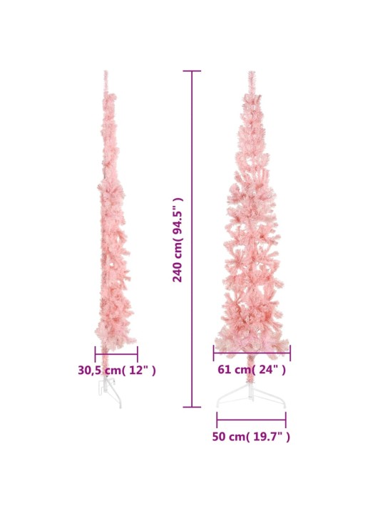 Siaura dirbtinė pusinė Kalėdų eglutė su stovu, rožinė, 240cm
