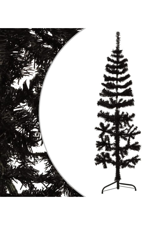 Siaura dirbtinė pusinė Kalėdų eglutė su stovu, juoda, 120cm