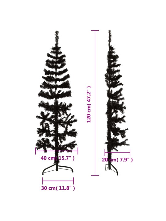 Siaura dirbtinė pusinė Kalėdų eglutė su stovu, juoda, 120cm