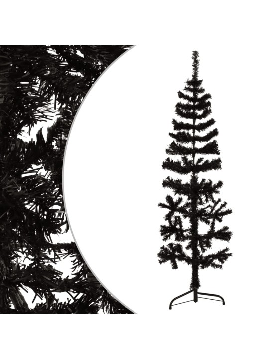 Siaura dirbtinė pusinė Kalėdų eglutė su stovu, juoda, 150cm