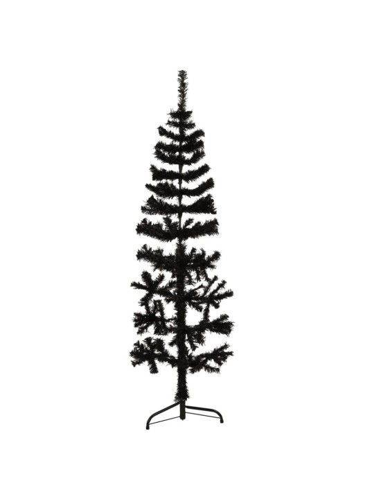Siaura dirbtinė pusinė Kalėdų eglutė su stovu, juoda, 150cm