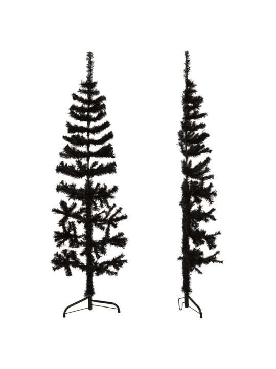 Siaura dirbtinė pusinė Kalėdų eglutė su stovu, juoda, 150cm